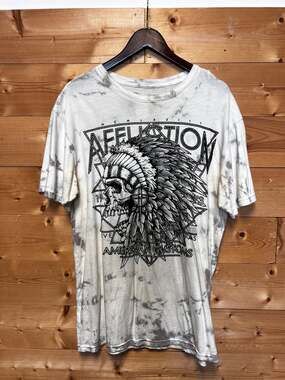 Affliction American Customs Ursa Major Skull Indian Chief Ice Wash T-Shirt XL